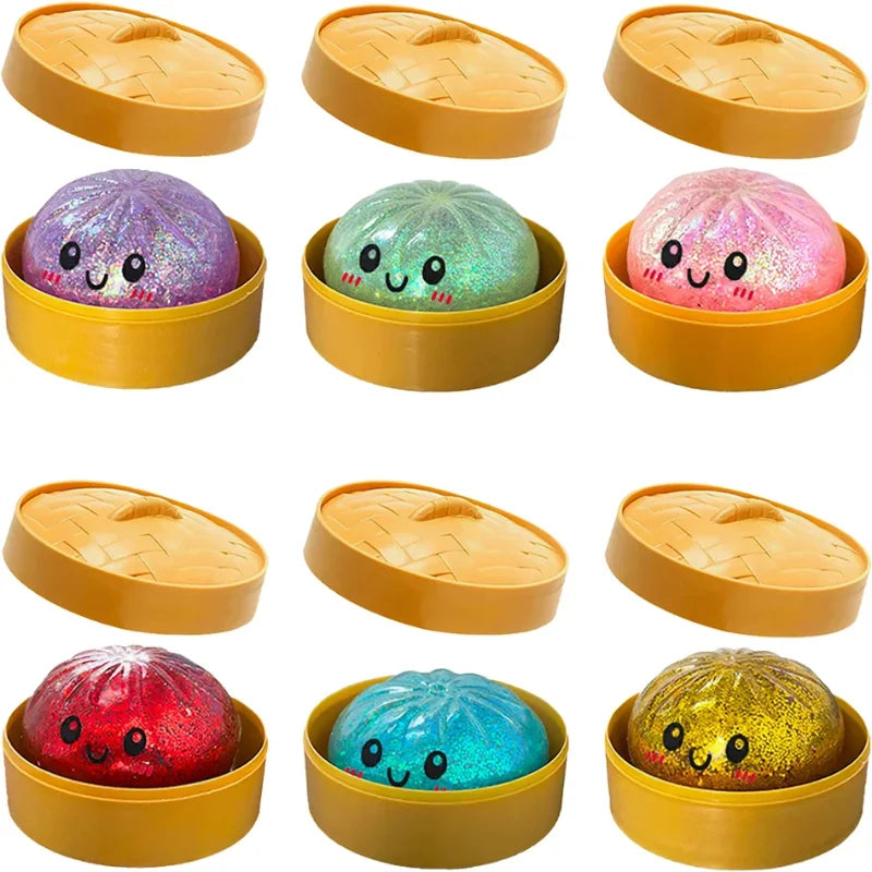 Mystery Glitzer-Dumpling – Überraschungs Squishy in Dampfkorb Fidget Toy