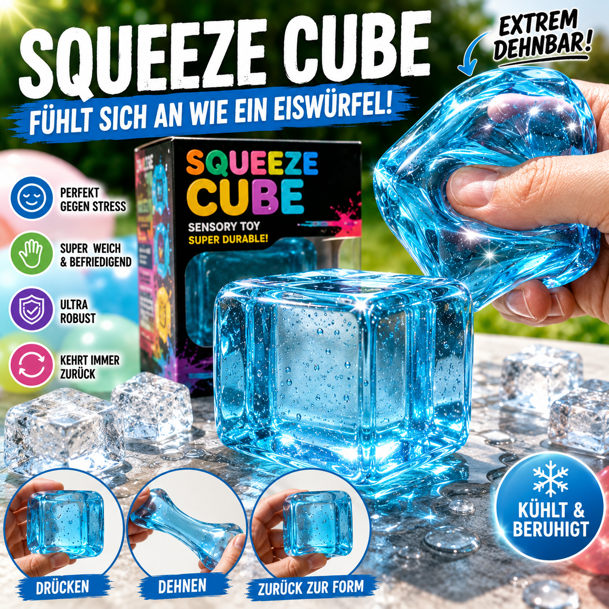 Squeeze Cube Sensorik-Spielzeug, Stressabbau Würfel, Fidget Toy für Kinder und Erwachsene