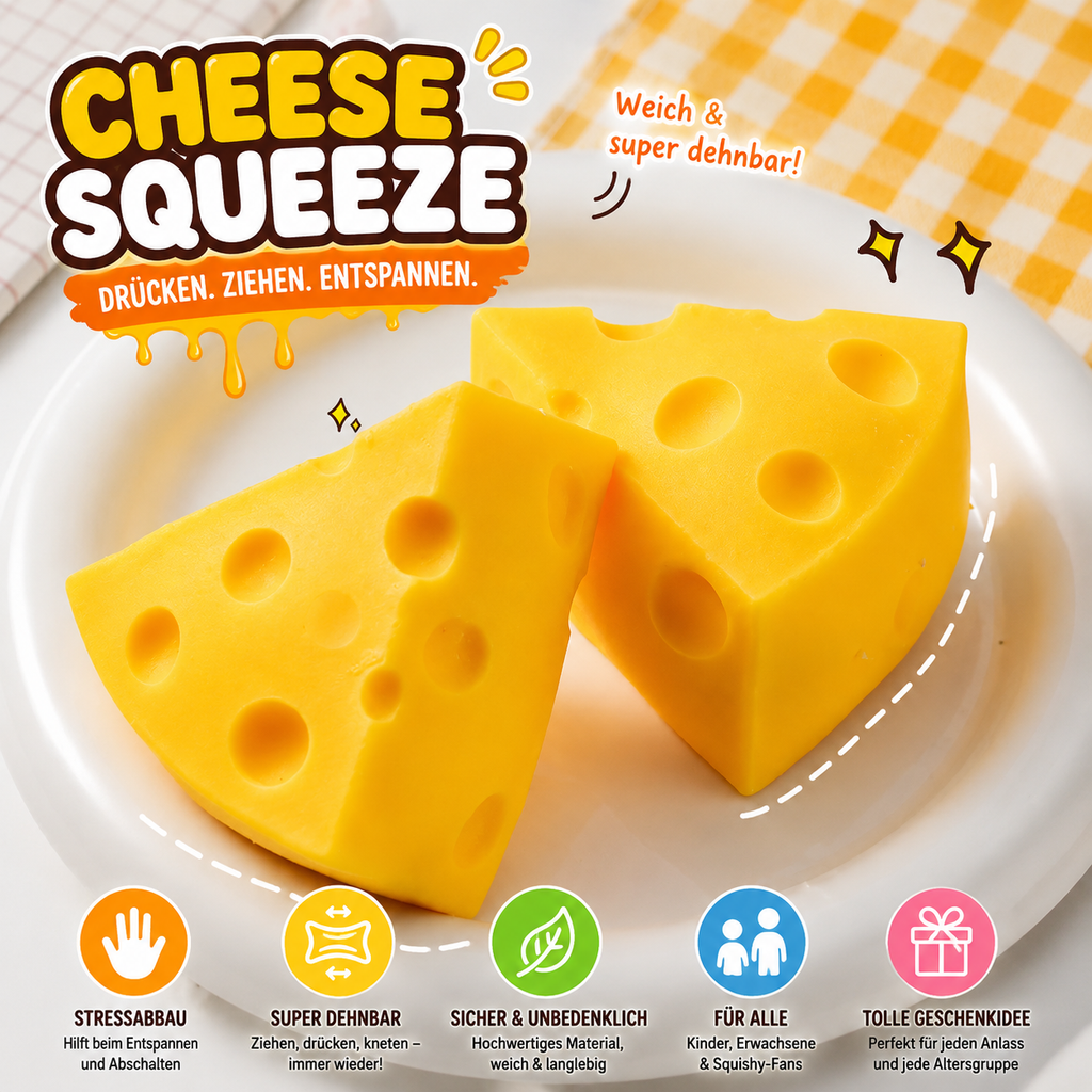 Cheese Squishy – Dehnbares Anti-Stress Spielzeug im Käse-Design