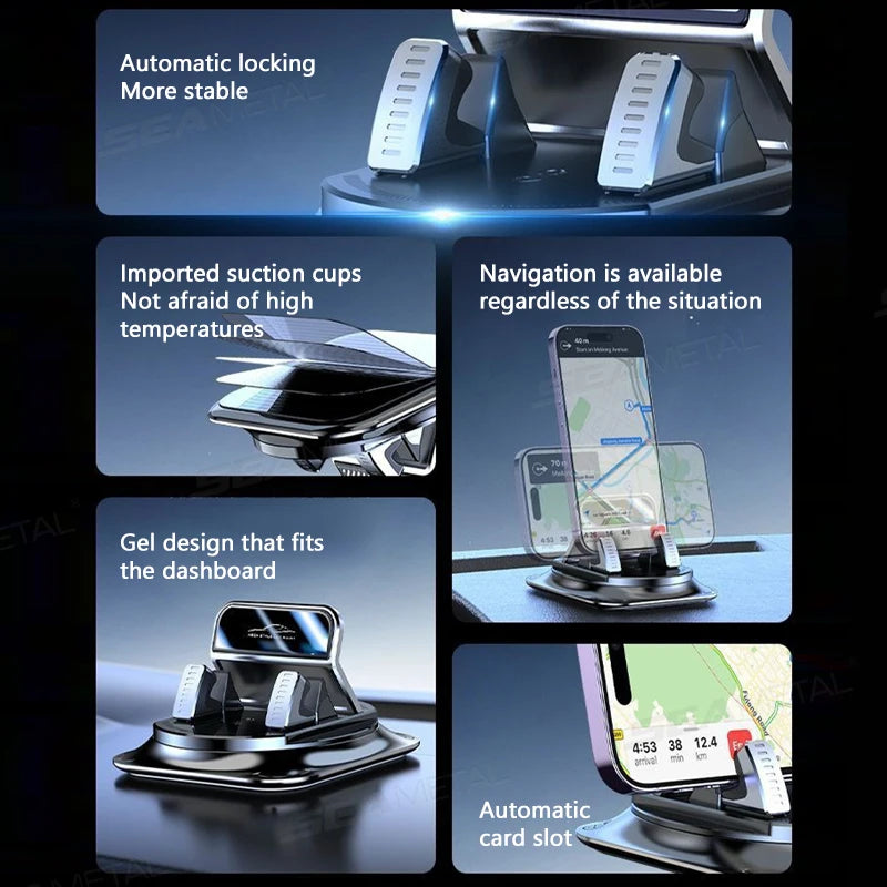 Car Phone Mount anti Slip Silicone Dashboard Phone Holder 360-Degree Free Rotation Universal Head-Up Navigation Holder