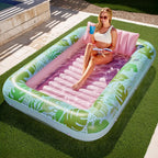 Sloosh-L/Xl Inflatable Tanning Pool Lounge Float with Cup Holder, 70“X46”/85″ X 57″ Extra Large Pool Floats Adult with Pillow, 4 in 1 Suntan Tub Raft Floatie, Sunbathing Bed Lounge for Water Blow up Kids Ball Pit Party Gifts, Inflatable Sofa Summervibes