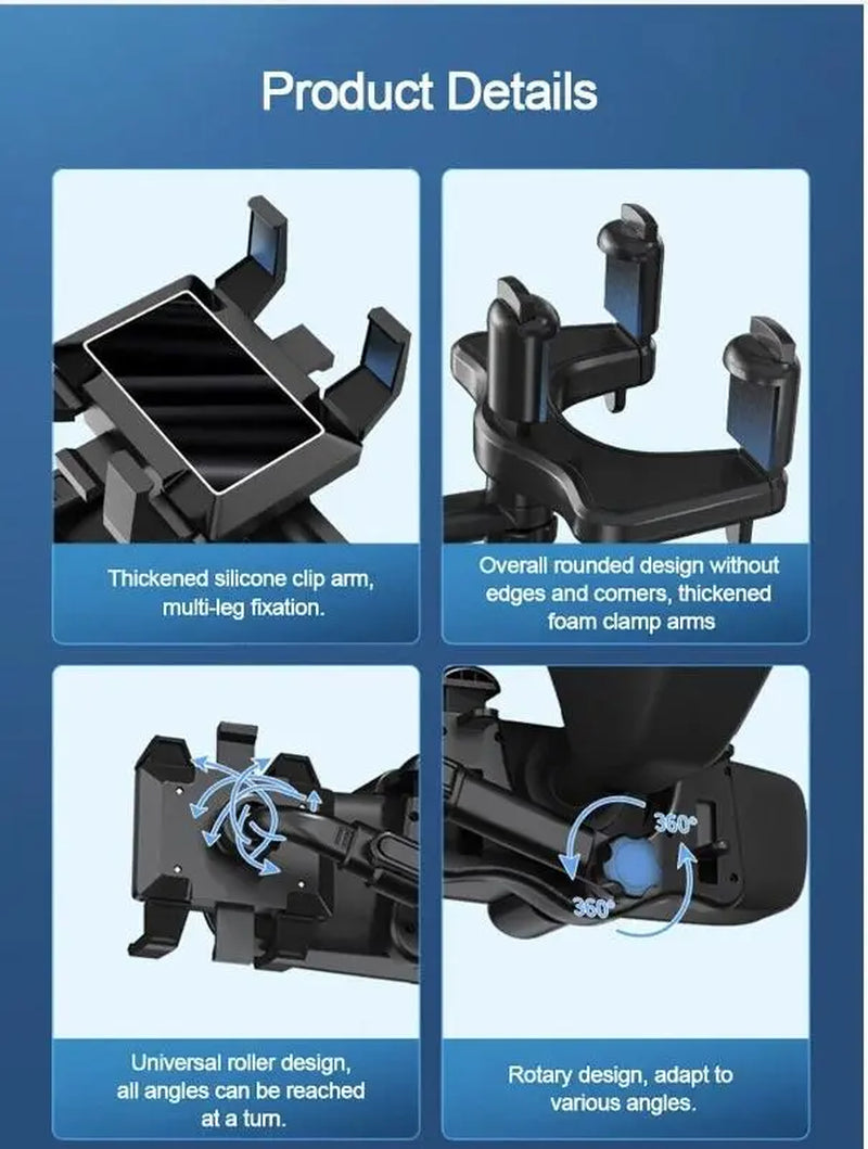 FUDUOO Car Phone Holder, Mobile Phone Holder for Rearview Mirrors, 360° Rotatable & Retractable, Multifunctional Automotive Accessories, Suitable for Any Vehicle Model