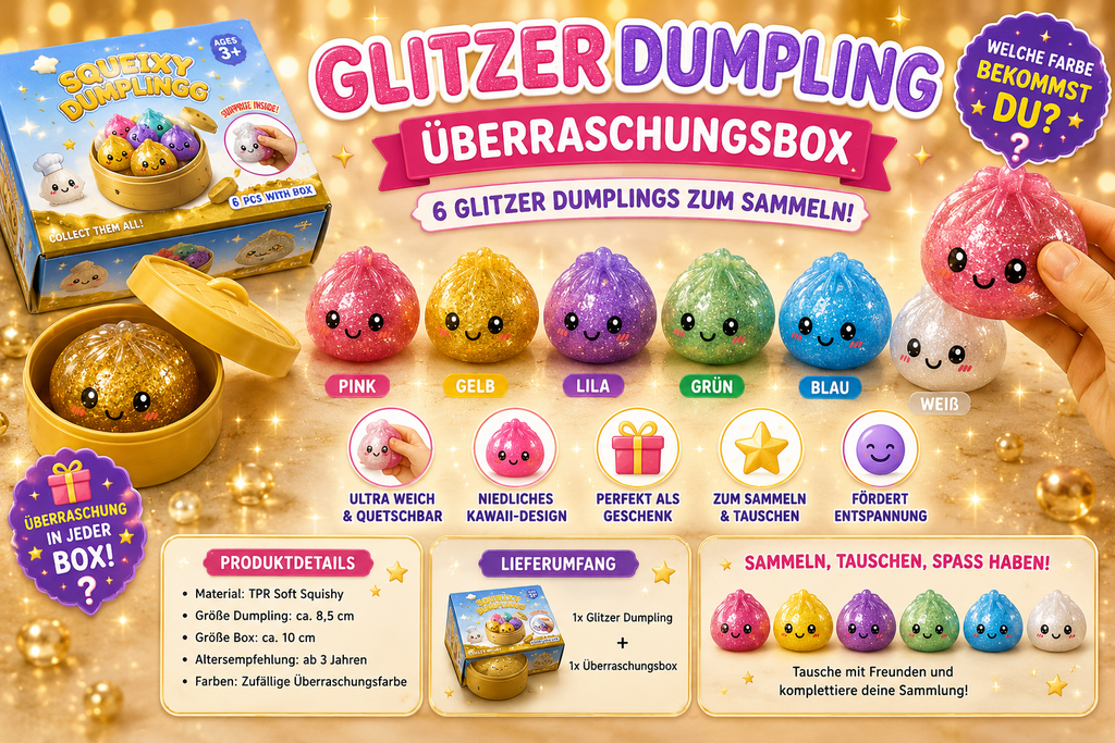 Glitzer Dumpling Überraschungsbox – 6 Farben zum Sammeln!